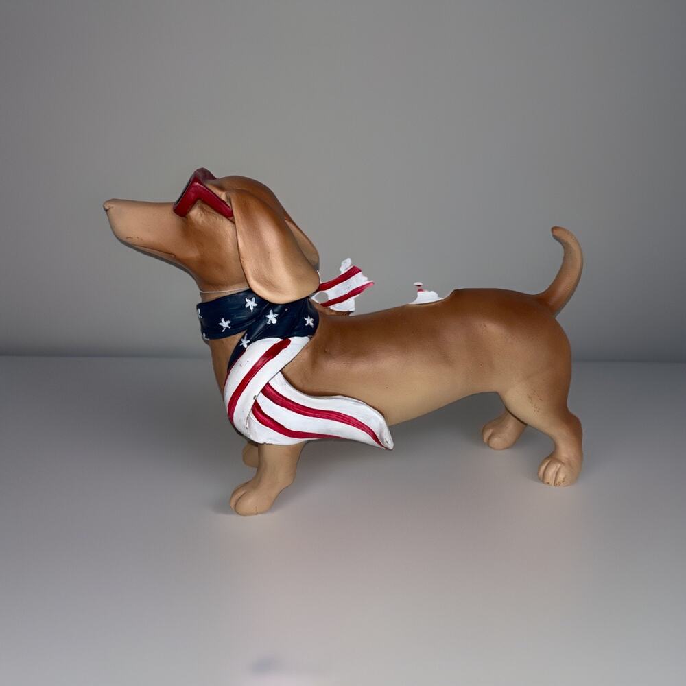 Stars & Stripes Patriotic Dachshund Doxie with Scarf Sunglasses 4th of July NEW